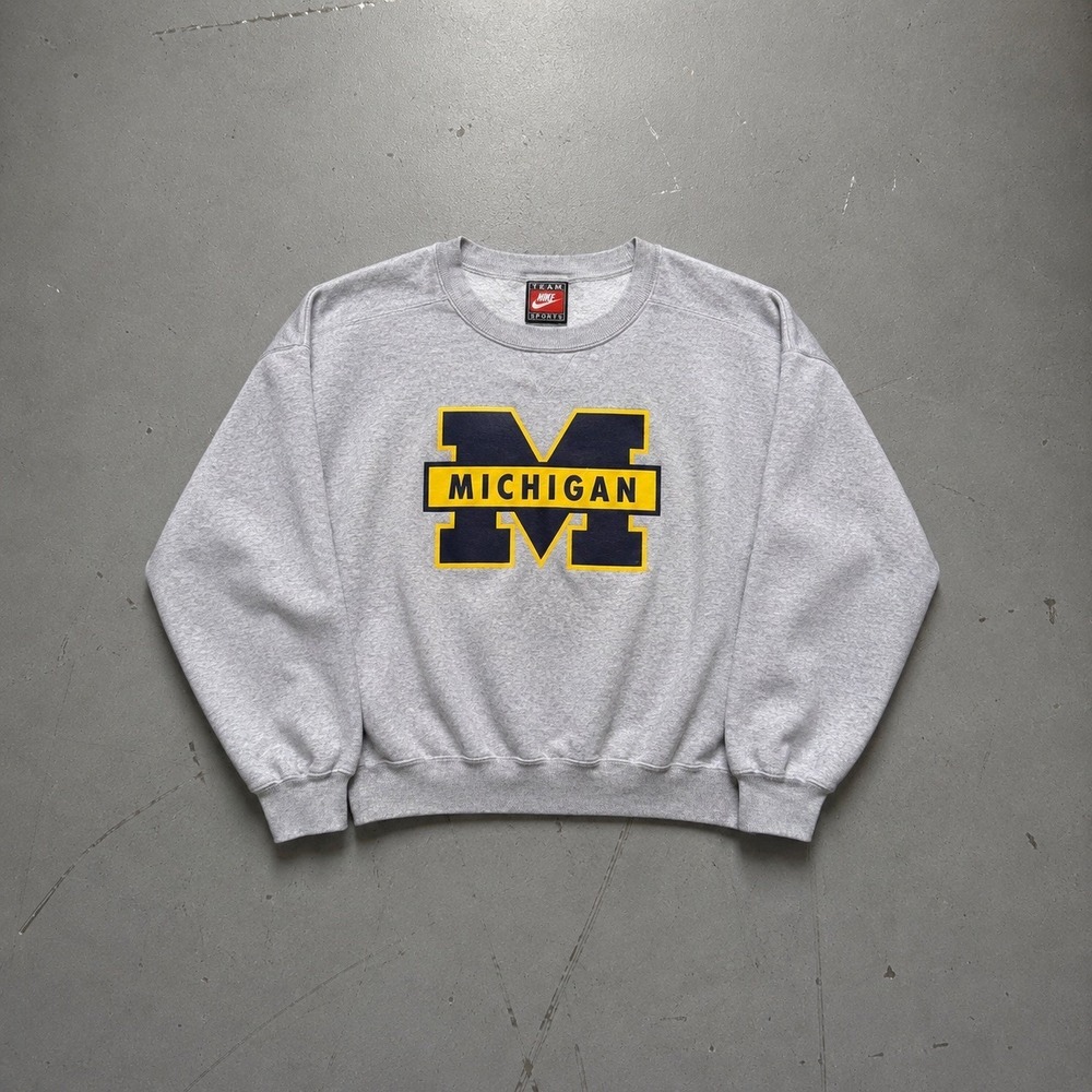 Vintage 90s Nike Team Sports Michigan Wolverines Crewneck Sweatshirt Gray XXL